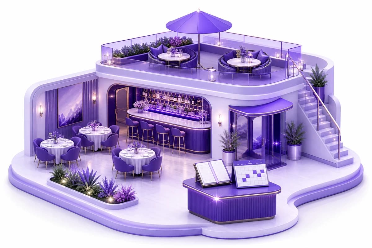 Private dining room of a fine-dining restaurant set for a private event